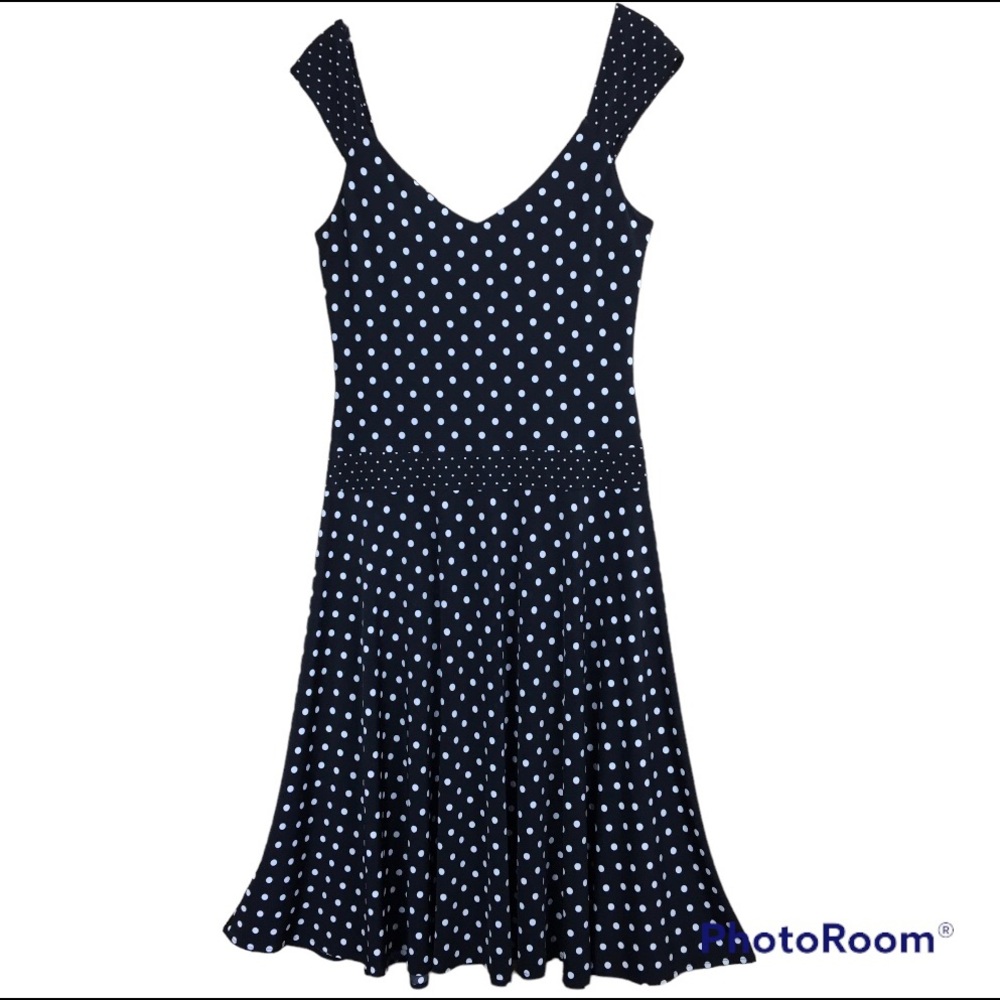 SEARLE Polka Dot Print Off Shoulders Midi Length Dress Sz 10 - Picture 6 of 8